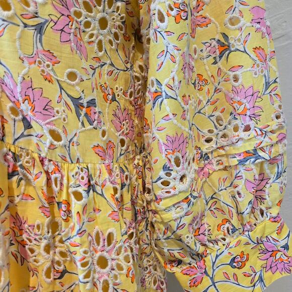dRA Los Angeles Yara Yellow Floral Eyelet Print Mini Dress with Slip, Size XS - Picture 4 of 15
